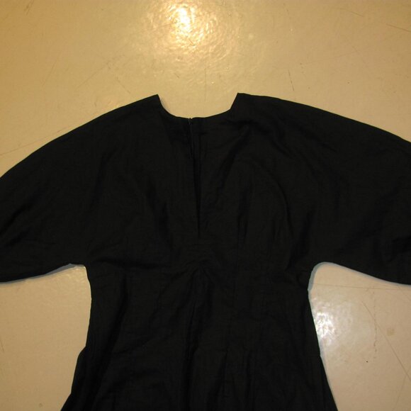 Commense Cotton & Linen Puff Sleeve Midi Shift Dress Black Size XL NWT - Picture 3 of 6